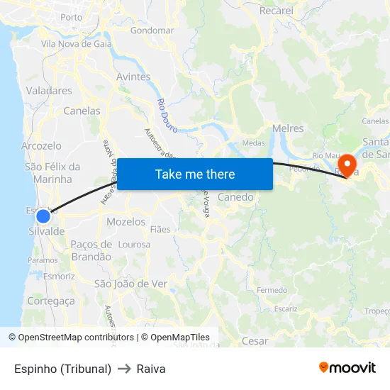 Espinho (Tribunal) to Raiva map