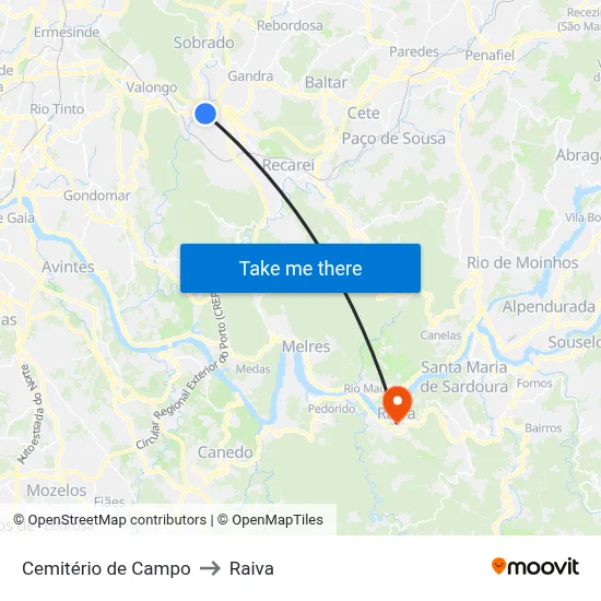 Cemitério de Campo to Raiva map