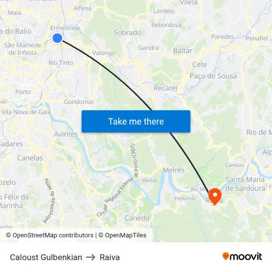 Caloust Gulbenkian to Raiva map