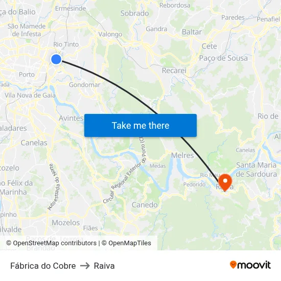 Fábrica do Cobre to Raiva map
