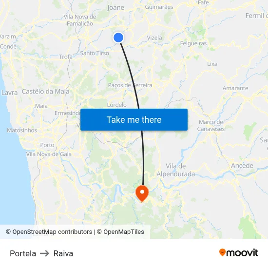 Portela to Raiva map