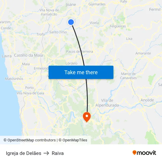 Igreja de Delães to Raiva map