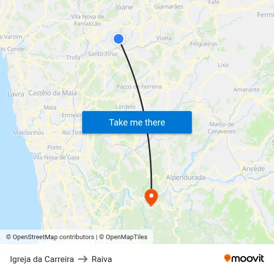 Igreja da Carreira to Raiva map