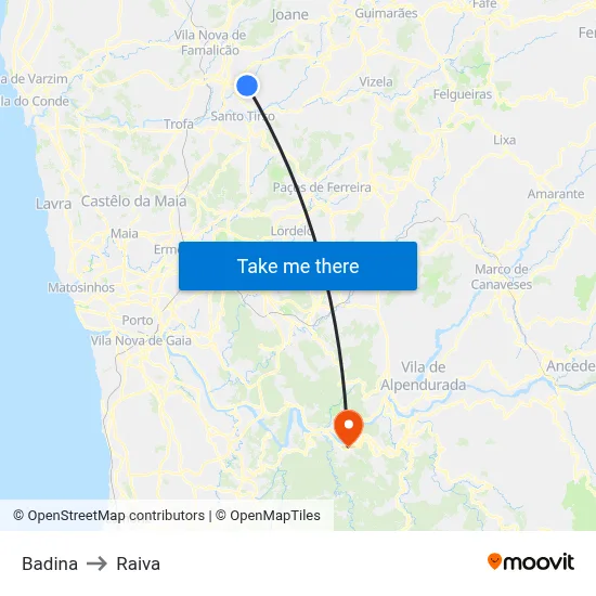 Badina to Raiva map