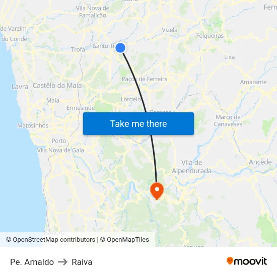 Pe. Arnaldo to Raiva map