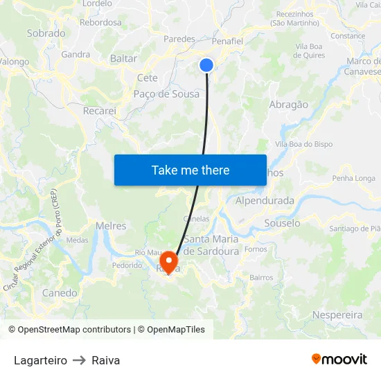 Lagarteiro to Raiva map