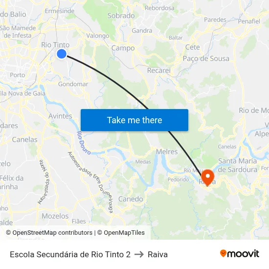 Escola Secundária de Rio Tinto 2 to Raiva map
