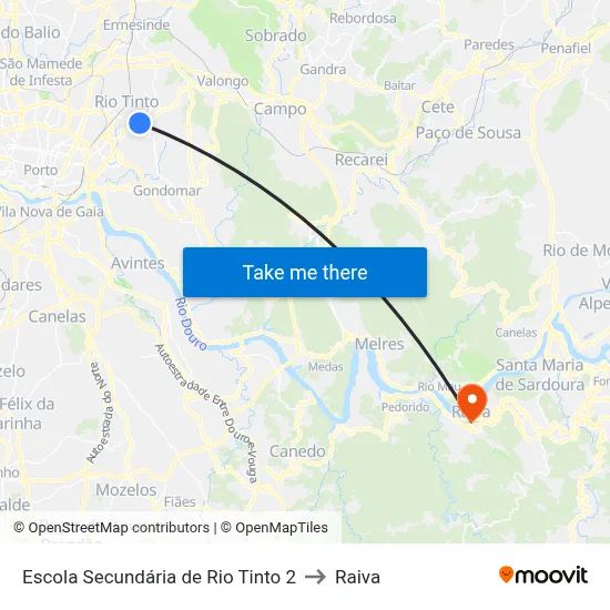 Escola Secundária de Rio Tinto 2 to Raiva map