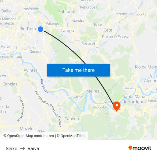 Seixo to Raiva map