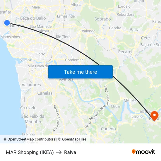 MAR Shopping (IKEA) to Raiva map