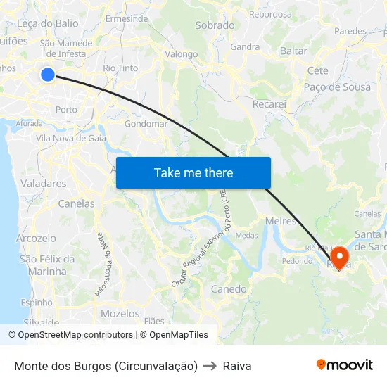 Monte dos Burgos (Circunvalação) to Raiva map