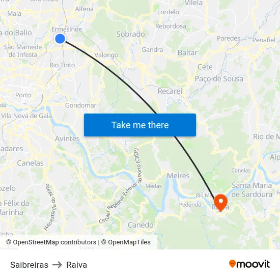 Saibreiras to Raiva map