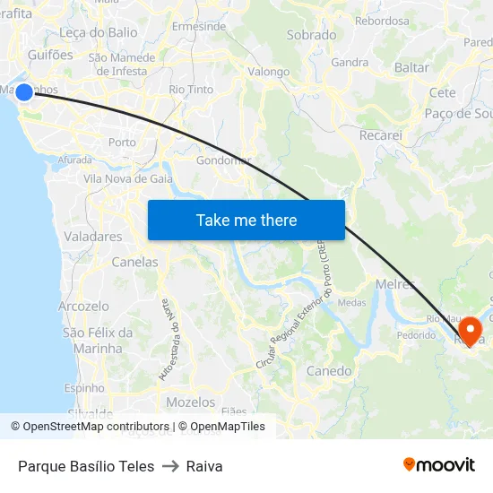 Parque Basílio Teles to Raiva map