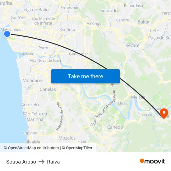 Sousa Aroso to Raiva map