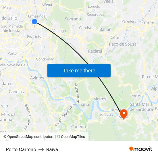 Porto Carreiro to Raiva map