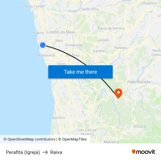 Perafita (Igreja) to Raiva map