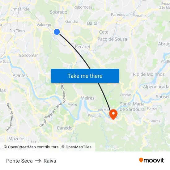 Ponte Seca to Raiva map