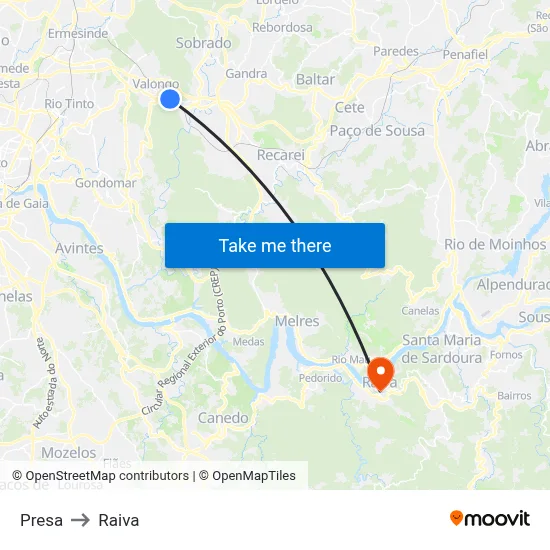 Presa to Raiva map