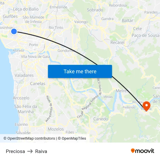 Preciosa to Raiva map