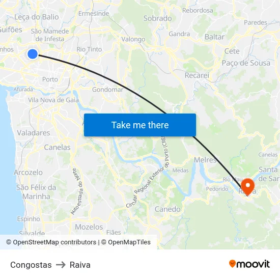 Congostas to Raiva map