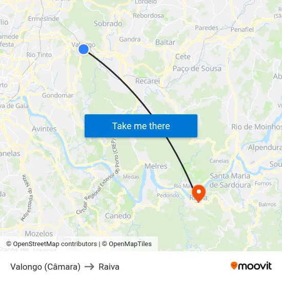 Valongo (Câmara) to Raiva map