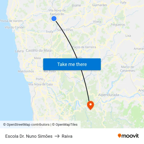 Escola Dr. Nuno Simões to Raiva map