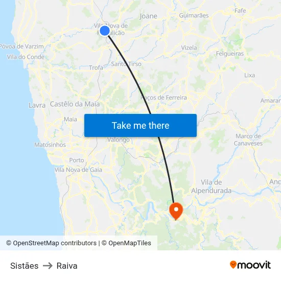 Sistães to Raiva map