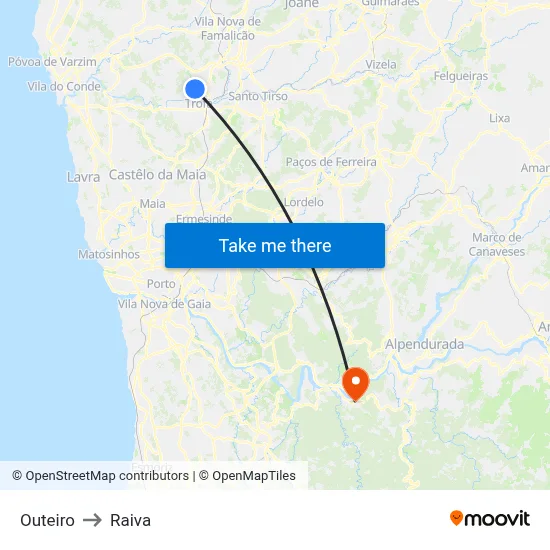 Outeiro to Raiva map