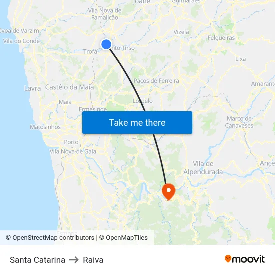 Santa Catarina to Raiva map