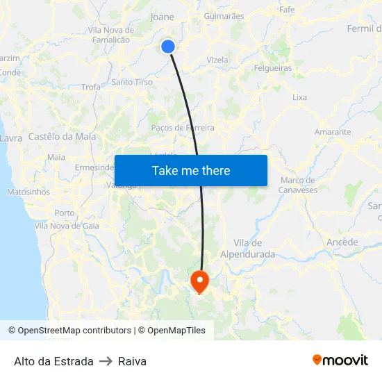 Alto da Estrada to Raiva map