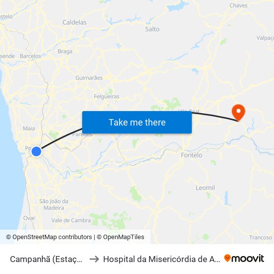 Campanhã (Estação) to Hospital da Misericórdia de Alijó map