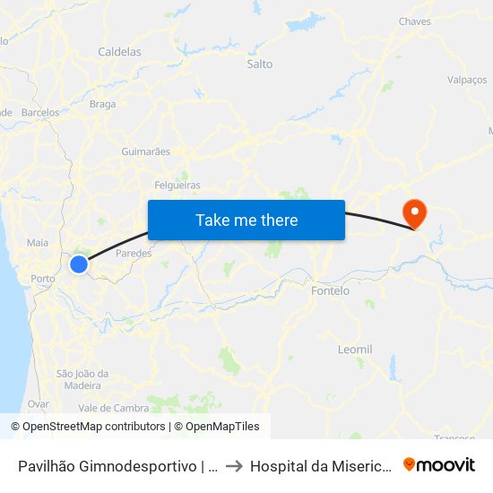 Pavilhão Gimnodesportivo | Ramalho Ortigão to Hospital da Misericórdia de Alijó map