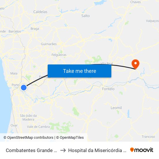 Combatentes Grande Guerra to Hospital da Misericórdia de Alijó map