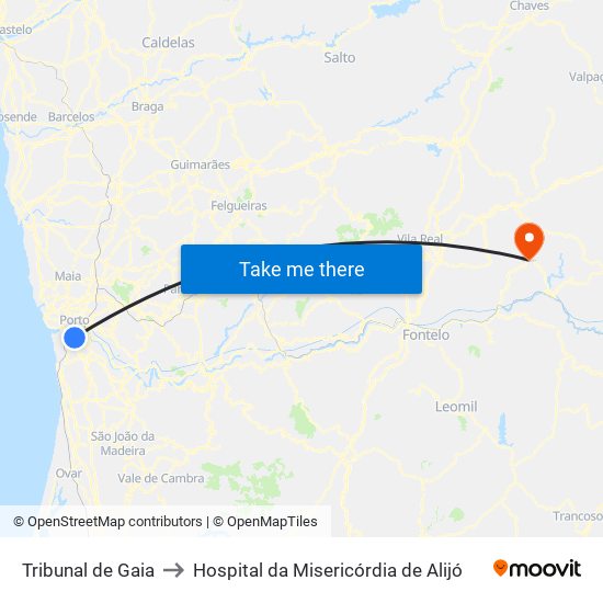 Tribunal de Gaia to Hospital da Misericórdia de Alijó map