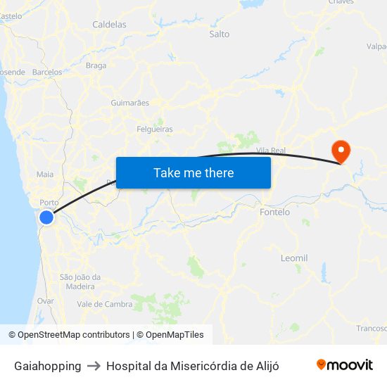 Gaiahopping to Hospital da Misericórdia de Alijó map