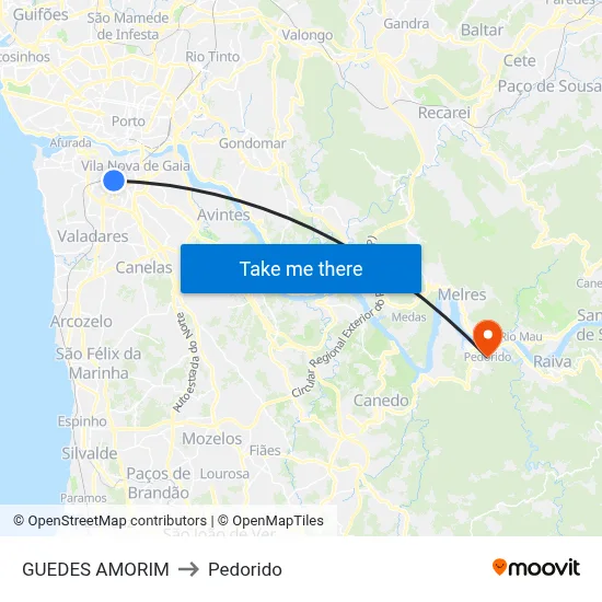 GUEDES AMORIM to Pedorido map