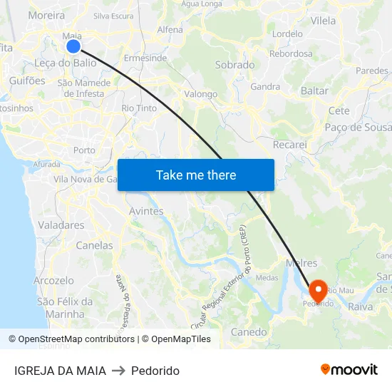 IGREJA DA MAIA to Pedorido map