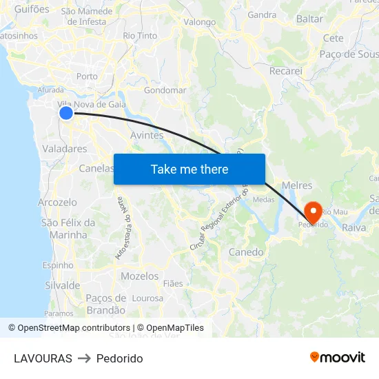 LAVOURAS to Pedorido map