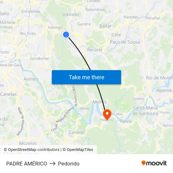 PADRE AMÉRICO to Pedorido map