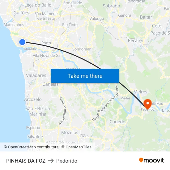 PINHAIS DA FOZ to Pedorido map
