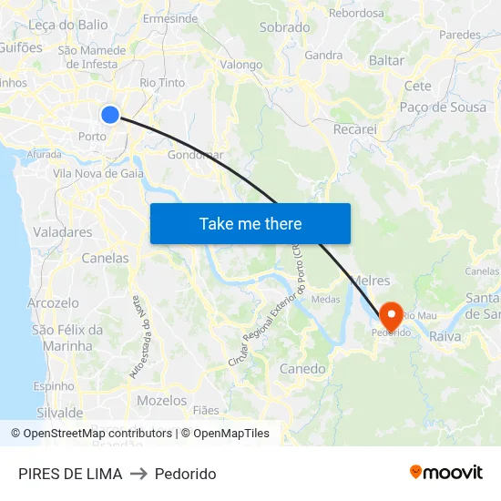 PIRES DE LIMA to Pedorido map