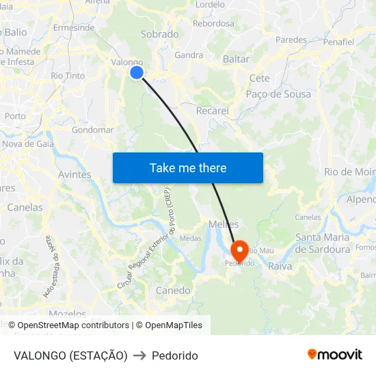 VALONGO (ESTAÇÃO) to Pedorido map