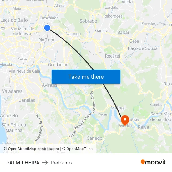 PALMILHEIRA to Pedorido map