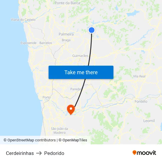 Cerdeirinhas to Pedorido map