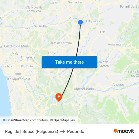 Regilde | Bouçó (Felgueiras) to Pedorido map