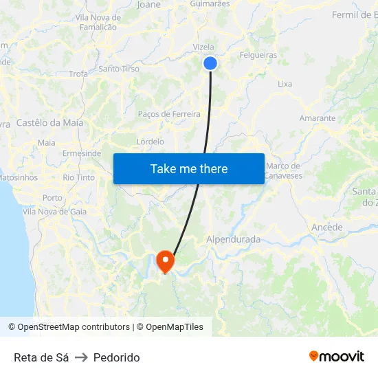 Reta de Sá to Pedorido map