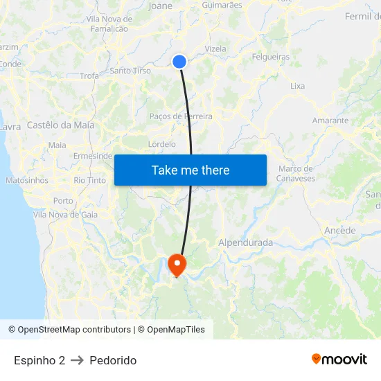 Espinho 2 to Pedorido map
