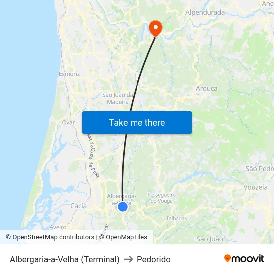 Albergaria-a-Velha (Terminal) to Pedorido map