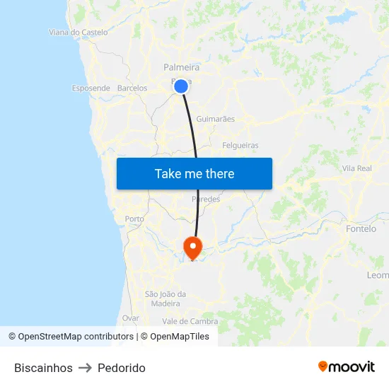 Biscainhos to Pedorido map