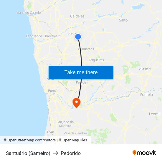 Santuário (Sameiro) to Pedorido map